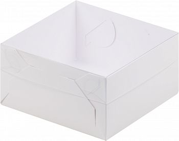 Коробка для зефира, тортов и пирожных с пластиковой крышкой 120*120*60 мм (белая)