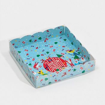 Коробка для кондитерских изделий с PVC крышкой «Новогодний переполох», 21 × 21 × 3 см