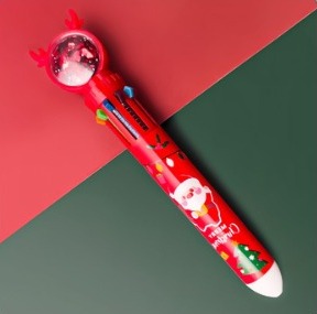 Ручка Новогодний Санта (красная) 14 см, 10 цветов