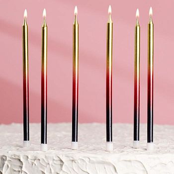 Свечи в торт "С днём рождения", 6 шт, высокие, чёрный, бордовый, золотой