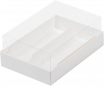 Коробка для эклеров и пирожных с прозрачным куполом 135*90*50 мм (2) (белая)