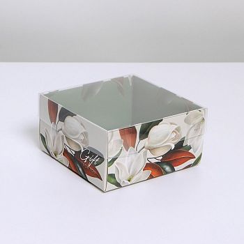 Коробка для кондитерских изделий с PVC крышкой «Цветы», 12 х 6 х 11,5 см