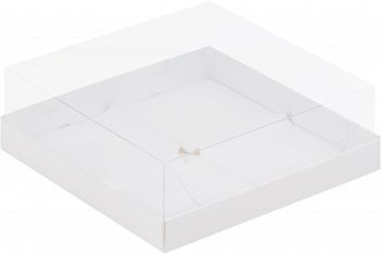 Коробка под муссовые пирожные с пластиковой крышкой 190*190*80 мм (4) (белая)