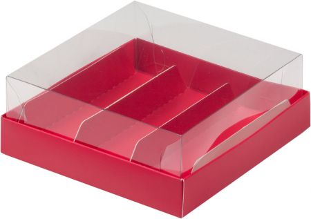 Коробка для эклеров и пирожных с прозрачным куполом 135*130*50 мм (3) (красная матовая)