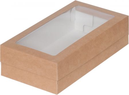 Коробка для макарон с прямоугольным окошком 210*110*55 мм (крафт)