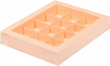 Коробка для конфет с пластиковой крышкой 190*150*30 (12) (персиковая)
