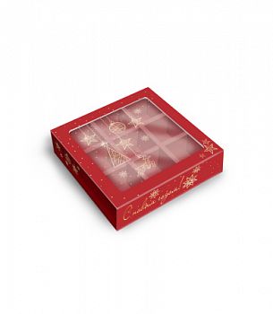 Коробка с обечайкой с окном 9 конфет, Золотая гирлянда