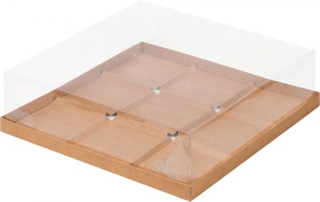 Коробка под муссовые пирожные с пластиковой крышкой 300*300*80 мм (9) (крафт)