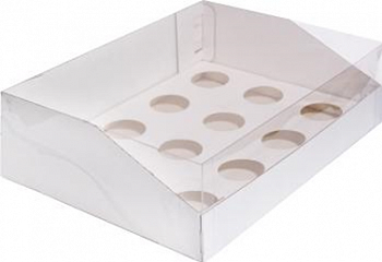 Коробка под капкейки с пластиковой крышкой 310*235*100 мм (12) (белая/белая) гофрокартон