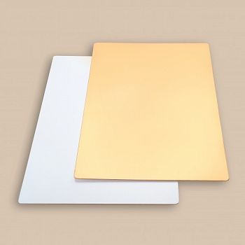 Подложка для торта 600 x 400 мм толщина 3,2 мм золото/белая прямоугольная