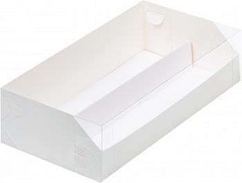 Коробка для макарон с пластиковой крышкой и ложементом 210*110*55 мм (белая)