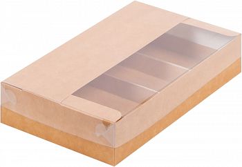 Коробка для эклеров и эскимо с пластиковой крышкой 250*150*50 мм (4) (крафт)