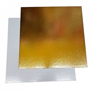 Подложка для торта 400 x 400 мм толщина 3,2 мм золото/белое квадратная