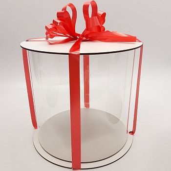 Коробка для торта, пряничный домик прозрачная ТУБУС 25 х 28 см. (белая)