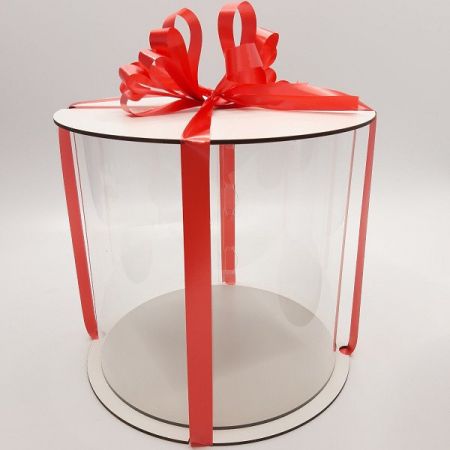Коробка для торта, пряничный домик прозрачная ТУБУС (Цилиндр) 25 х 28 см. (белая)