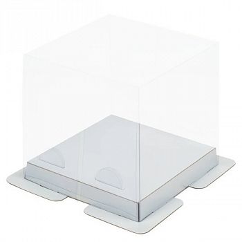 Коробка под торт ПРЕМИУМ с пьедесталом прозрачная 150*150*140 (белая)