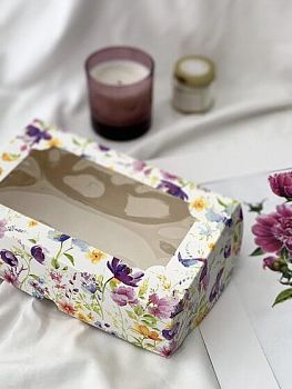 Коробка складная с окном под зефир "Полевые цветы" 25 х 15 х 7 см