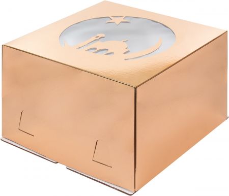 Коробка для торта с окошком "Мечеть" 30 х 30 х 19 см  (золото глянцевая) Х-Э