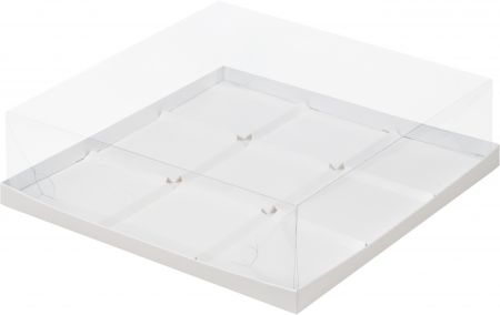 Коробка под муссовые пирожные с пластиковой крышкой 300*300*80 мм (9) (белая)