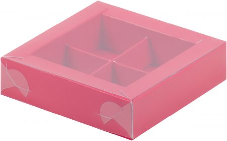 Коробка для конфет с пластиковой крышкой 120*120*30 мм (4) (красная матовая)