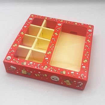 Коробка с обечайкой с окном "под 8 конфет и плитку шоколада", Сладкий праздник