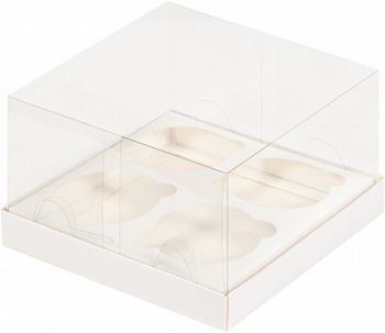 Коробка под капкейки ПРЕМИУМ с прозрачным куполом и ложементом 160*160*100 мм (4) (белая)