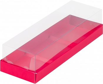 Коробка под муссовые пирожные с пластиковой крышкой 290*95*80 мм (3) (красная матовая)
