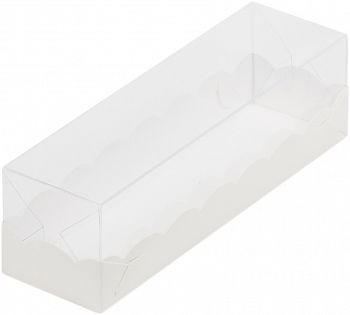 Коробка для макарон с пластиковой крышкой ВОЛНА 190*55*55 мм (белая)