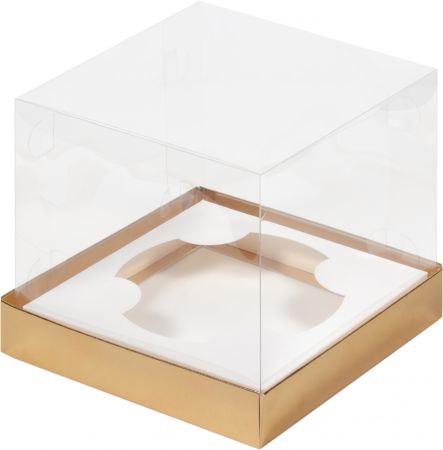 Коробка для торта и кулича с прозрачным куполом Золото с ложементом 16 х 16 х 14 см