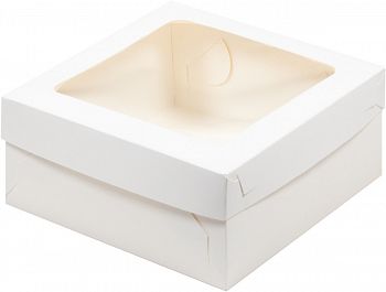 Коробка для зефира, тортов и пирожных со съёмной крышкой и окном 15,5 х 15,5 х 6 см (белая)