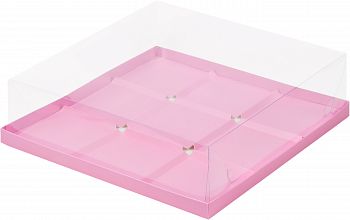 Коробка под муссовые пирожные с пластиковой крышкой 300*300*80 мм (9) (розовая матовая)