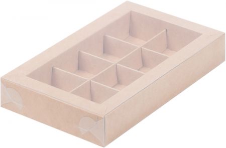 Коробка для конфет с пластиковой крышкой 190*110*30 (8) (крафт)