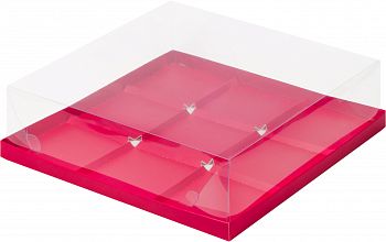 Коробка под муссовые пирожные с пластиковой крышкой 300*300*80 мм (9) (красная матовая)