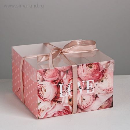 Коробка на 4 капкейка LOVE, 16 × 16 × 10 см