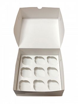 Коробка для 9 капкейков без окна, 250 х 250 х 100 мм (белая)