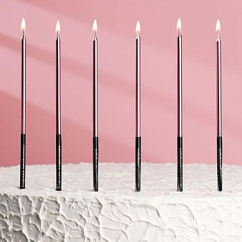 Свечи в торт "С днём рождения", 6 шт, 16 см, розовый с чёрным