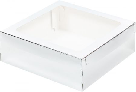 Коробка для зефира, тортов и пирожных со съёмной крышкой и окном 20 х 20 х 7 см (серебро)