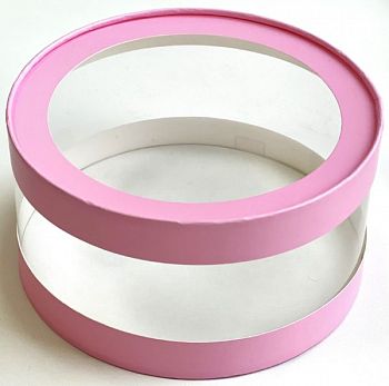 Коробка для тортов и пирожных ШЛЯПНАЯ с прозрачными стенками и окном d-16 cм, h-10 cм (розовая матовая)
