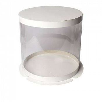 Круглая прозрачная коробка цилиндр белая для торта d30 h29
