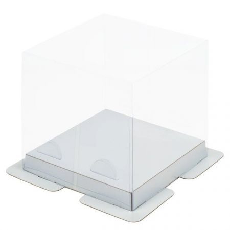 Коробка под торт ПРЕМИУМ с пьедесталом прозрачная 130*130*125 (белая)