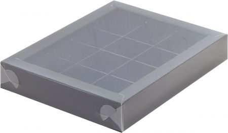 Коробка для конфет с пластиковой крышкой 190*150*30 (12) (черная матовая)