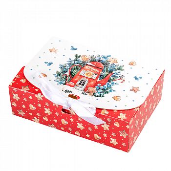 Коробка без окна средний с лентой, Уютное рождество 16х11х5 см