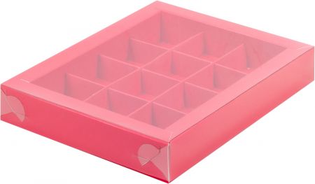 Коробка для конфет с пластиковой крышкой 190*150*30 (12) (красная матовая)