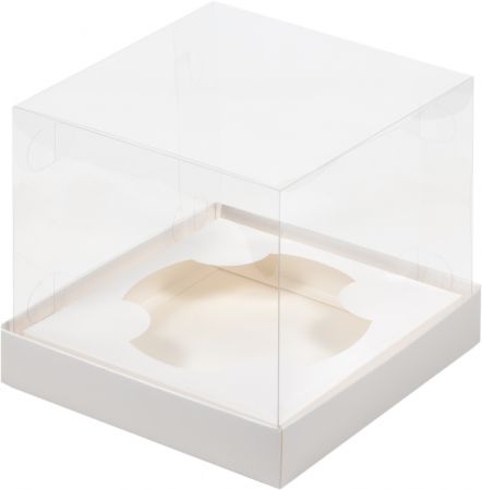 Коробка для торта и кулича с прозрачным куполом Белая с ложементом 16 х 16 х 14 см