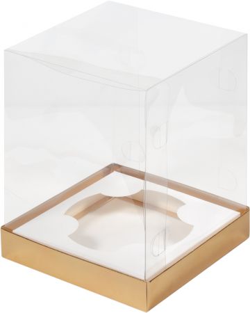 Коробка для торта и кулича с прозрачным куполом Золото с ложементом 16 х 16 х 20 см