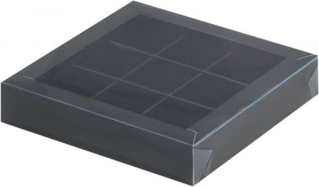 Коробка для конфет с пластиковой крышкой 155*155*30 мм (9) (черная матовая)