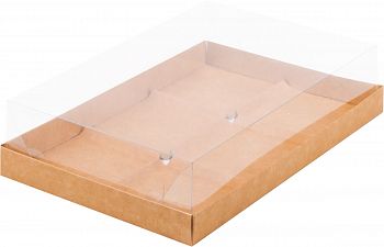 Коробка под муссовые пирожные с пластиковой крышкой 300*195*80 мм (6) (крафт)