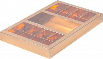 Коробка с пласт.крышкой для конфет 300*195*30мм (8+8) + для шоколад.плитки 160*80 мм (золото)