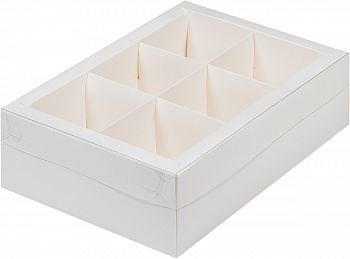 Коробка под ассорти десертов с пластиковой крышкой 240*170*70 мм (6 ячеек) (белая)