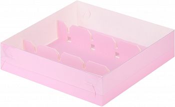 Коробка под кейк-попсы с пластиковой крышкой 200*200*50 мм (розовая матовая)